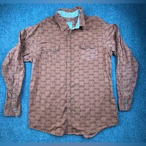 Roper Wear The West Men's Western‎ Shirt 2XL Pearl Snap Orange Red Geometric